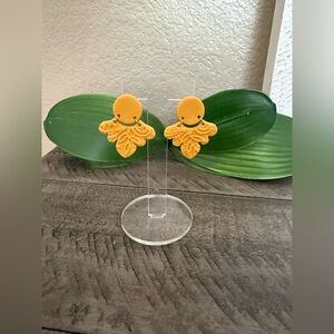 Mustard Texture Dangle Earrings